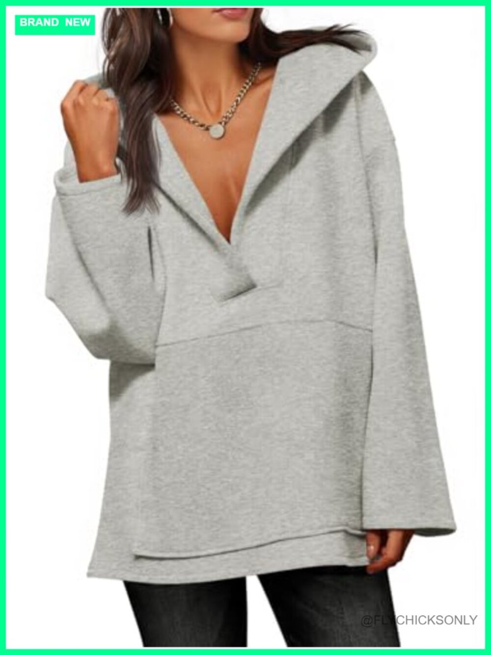 Oversized V Neck Hoodie Fleece Pullover Sweatshirt Loose Casual Fall Winter Top